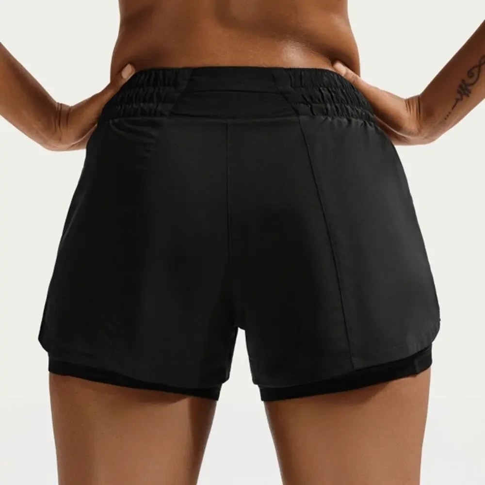 NIKE One Dri Fit 2-in-1 Shorts Black Mid Rise Brief Lined Running Women's M